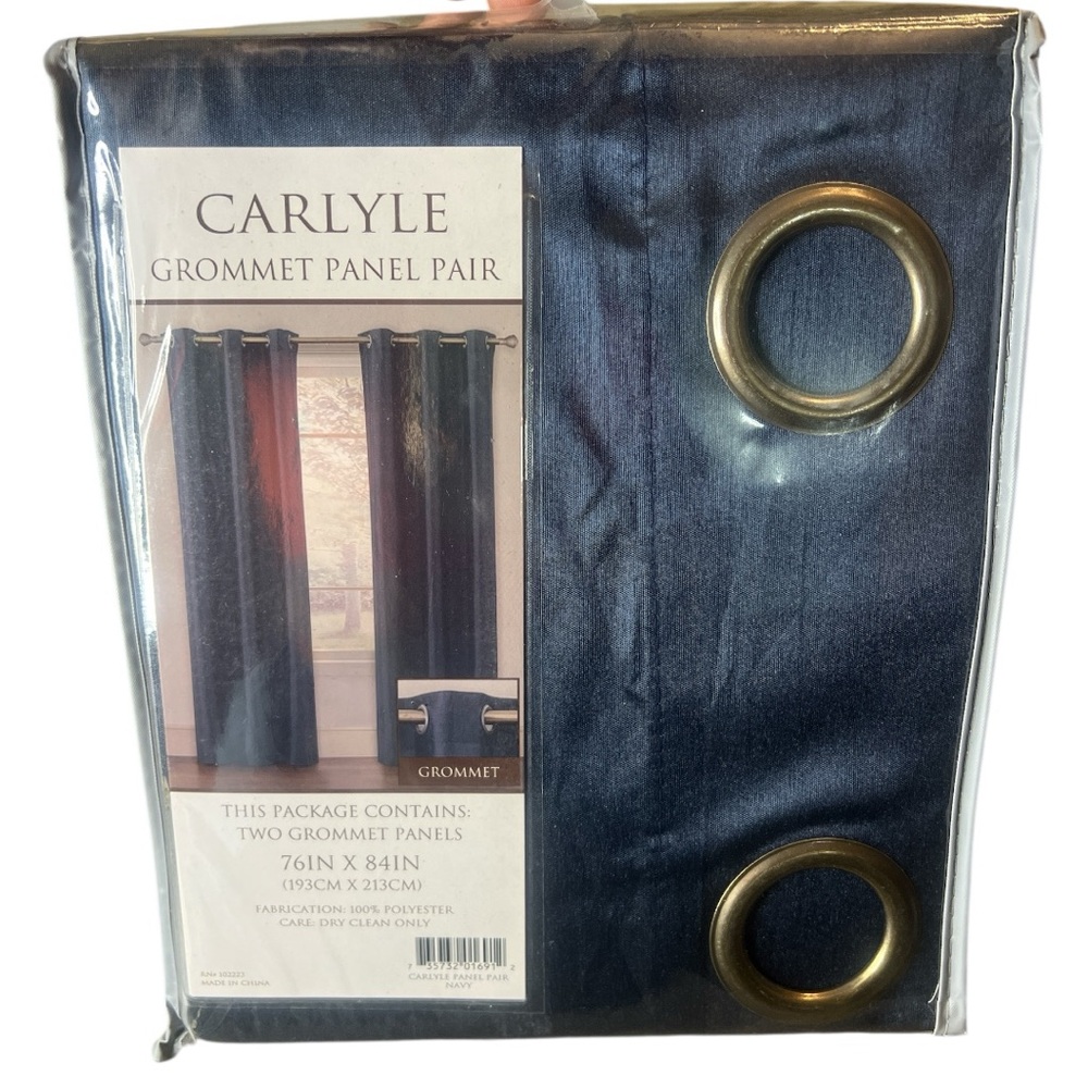 NAVY Carlyle Grommet Panel Window Curtain Total 76" x 84" NEW